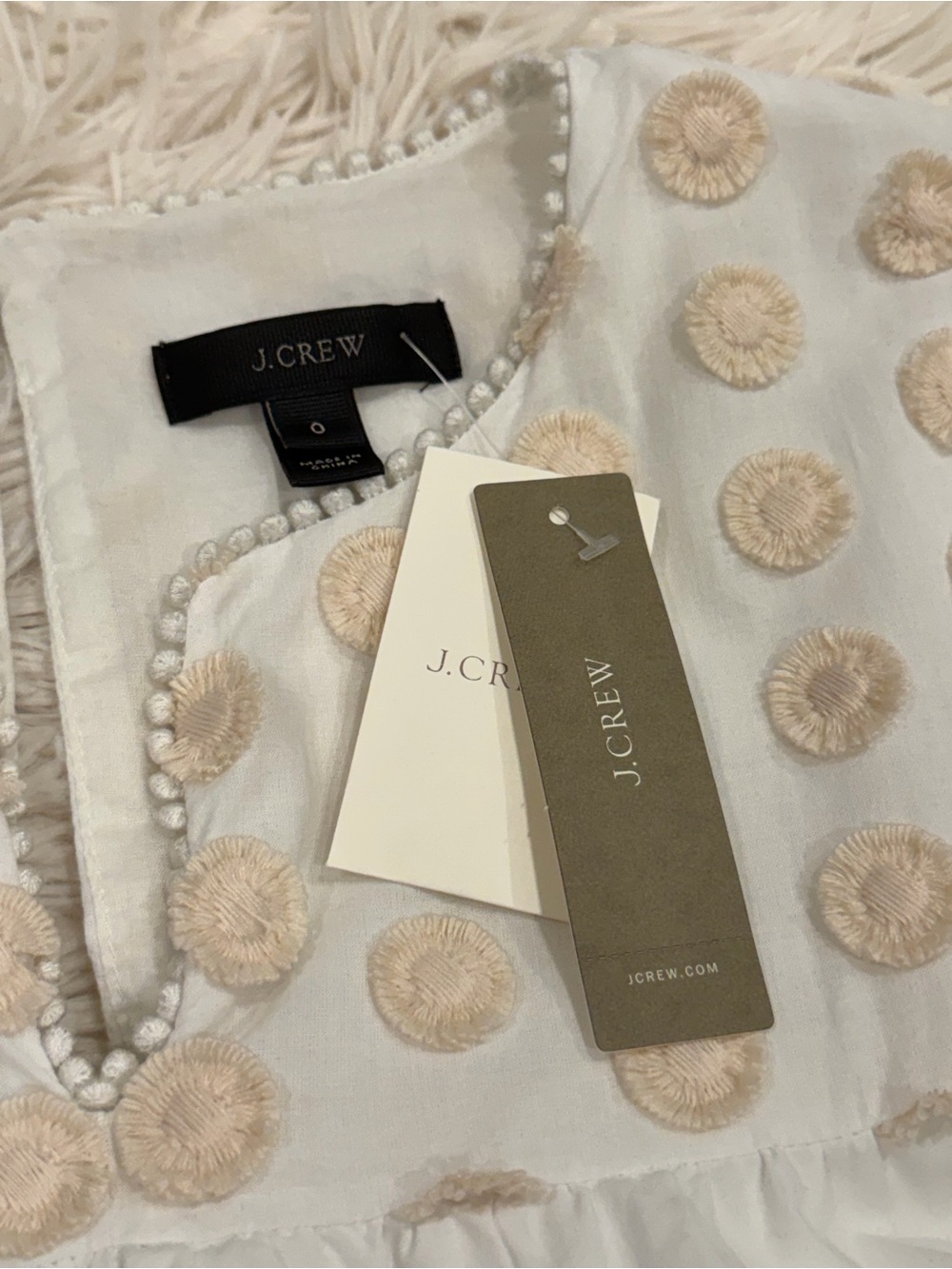 *AS IS* New J. Crew Bell Sleeve Dress Fringe Dot Embroidery 0 Marine Salt Ivory - Picture 8 of 11
